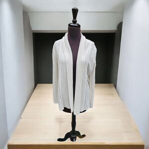Susan Graver Cream Shimmer Open Front Knit Cardigan Sweater Women's Size XSmall